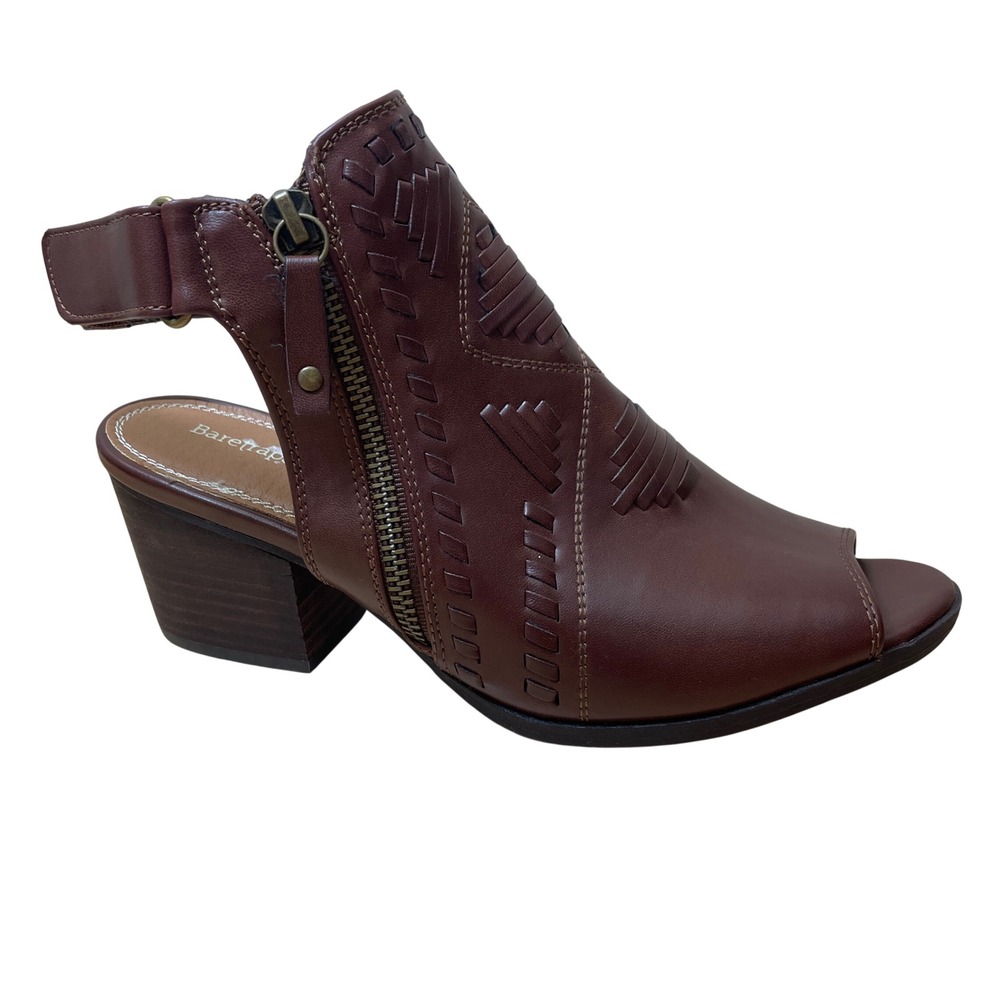 Baretraps Ivalyn Brown Peep Toe Block Heel Booties Sandals Womens 8.5‎